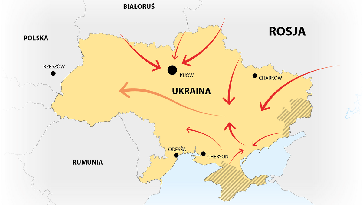 Atak Rosji na Ukrainę. Jak przebiega ofensywa. Mapa