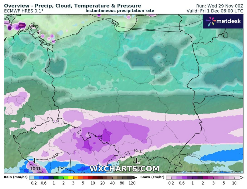 Pierwsze opady śniegu z południa wkroczą do Polski w nocy z czwartku na piątek