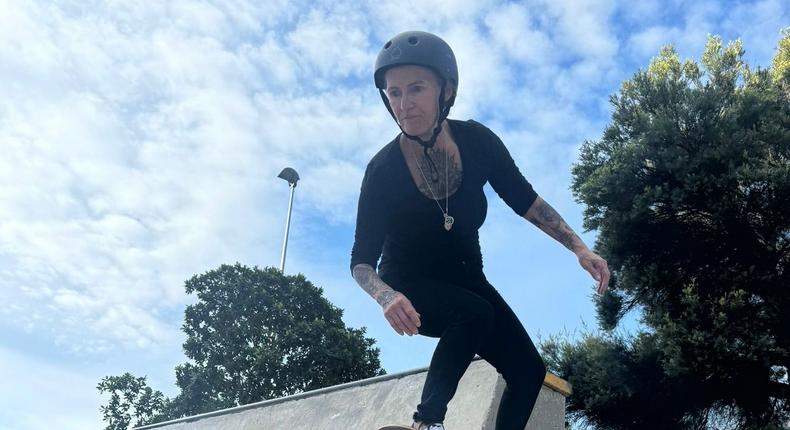 Karyn Bennett tried skateboarding for the first time at the age of 56.Courtesy of Karyn Bennett