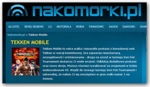 Pobierz grę Tekken Mobile z serwisu nakomorki.pl