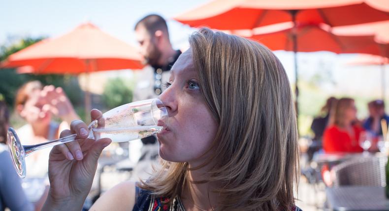 The author hard at work at Gloria Ferrer Caves & Vineyards in Sonoma, California.