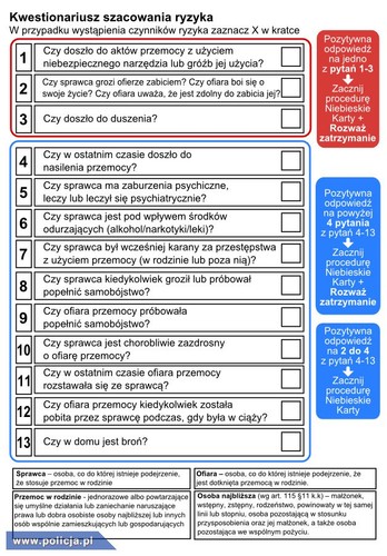 Kwestionariusz szacowania ryzyka / źródło: policja.pl