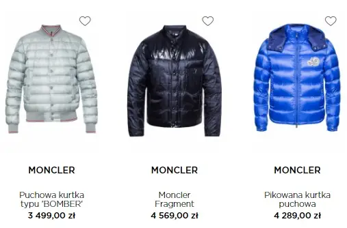 Przykładowe ceny kurtek Moncler w sklepie Vitkac