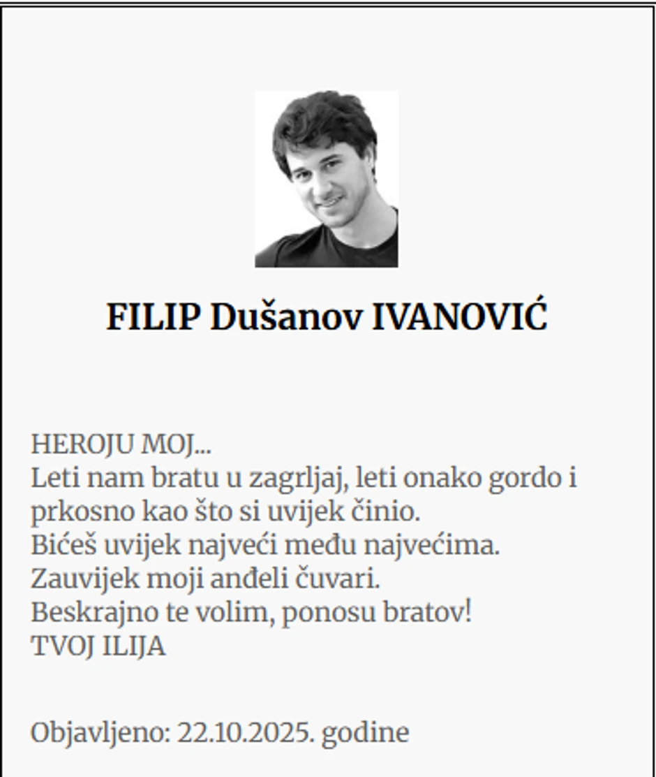 Čitulja brata Ilije