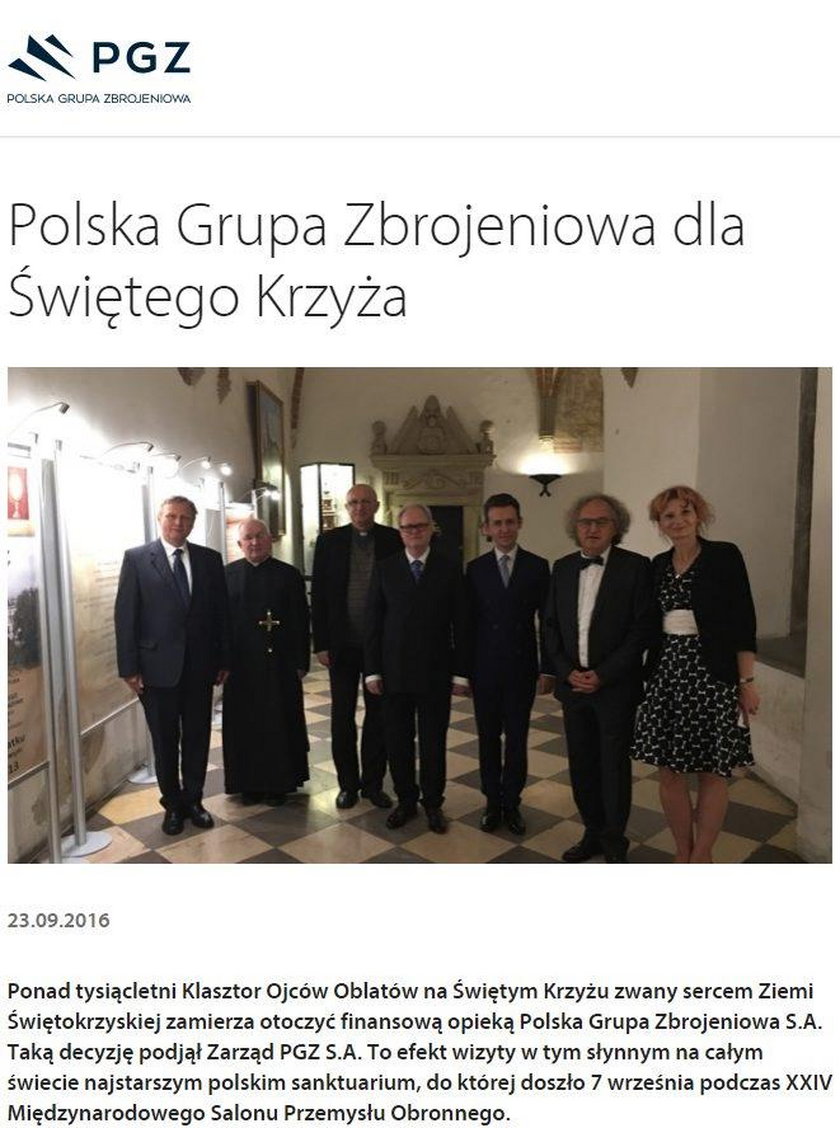 Polska Grupa Zbrojeniowa finansuje klasztor