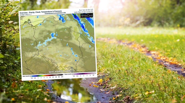 Początek tygodnia przyniesie poprawę pogody (mapa: wxcharts.com)