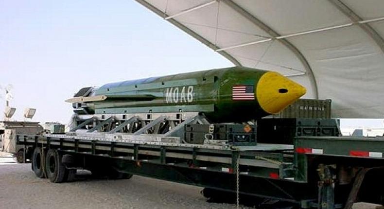 The GBU-43/B Massive Ordnance Air Blast (MOAB) bomb has a blast yield equivalent to 11 tons of TNT