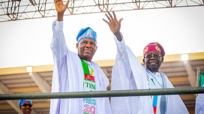 Kashim Shettima (left) and Bola Tinubu (right) [Twitter/@officialABAT]