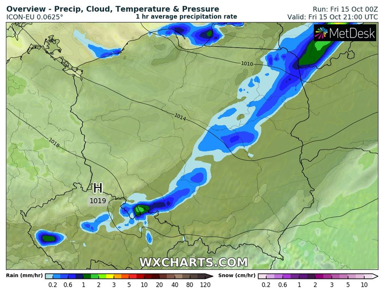 W nocy front dotrze do regionów środkowych, wschodnich i południowych