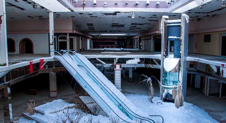 snowy deserted empty mall