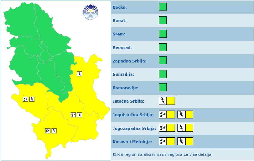 Meteoalarm za nedelju, 27 april