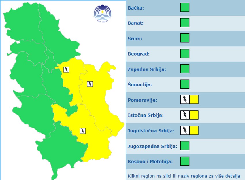 Meteoalarm za utorak, 27. maj