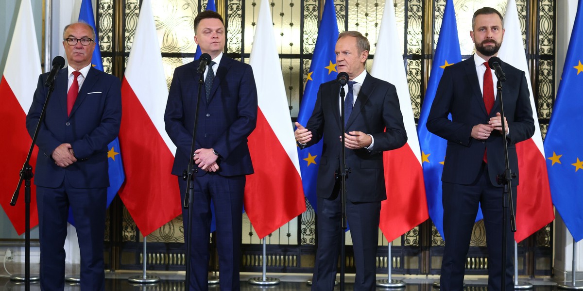 Włodzimierz Czarzasty, Szymon Hołownia, Donald Tusk i Władysław Kosiniak-Kamysz.