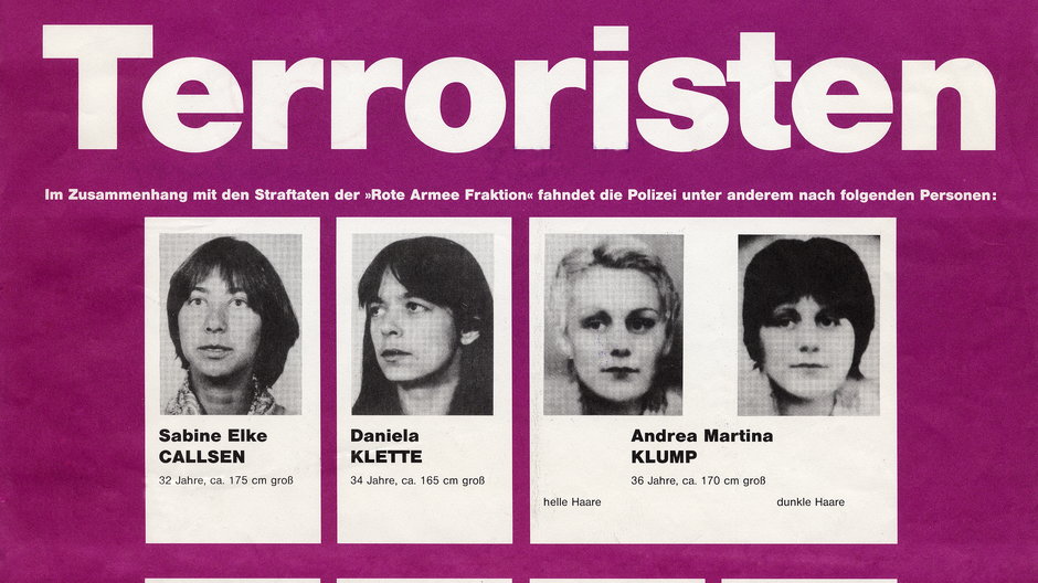 Plakat zachodnioniemieckiej policji o poszukiwaniu terrorystów z RAF