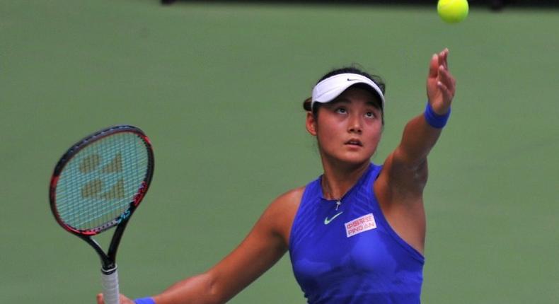 Wang Yafan of China hits a return against Hsieh Su-Wei of Taiwan at the Jiangxi Open on July 28, 2017