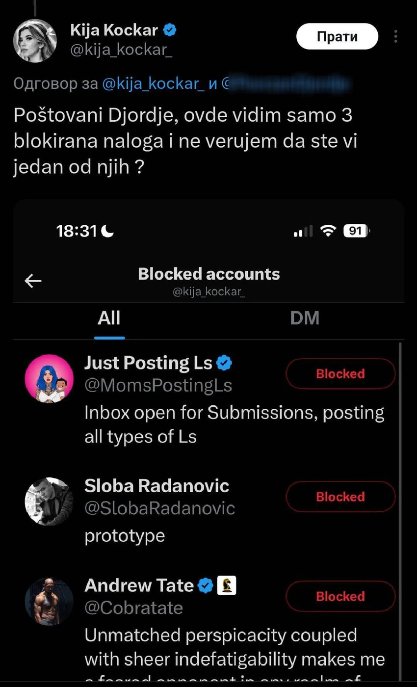 KIJA KOCKAR OBJAVILA BLOK LISTU Oglasila se u jeku skandala sa Kaćom Živković, na spisku bila samo OVA TRI IMENA, a onda dodala i bivšu drugaricu