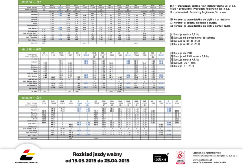 rozkład jazdy Łódzkiej Kolei Aglomeracyjnej