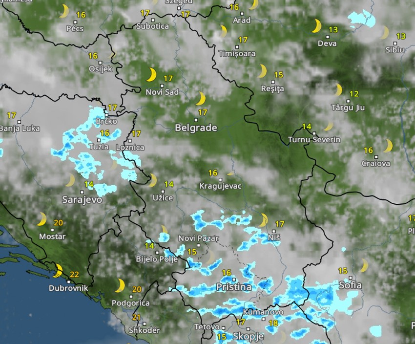 Kretanje kiše u 19 časova