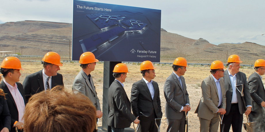Faraday Future and Nevada state officials at the groundbreaking ceremony for the electric-car maker's first US factory.
