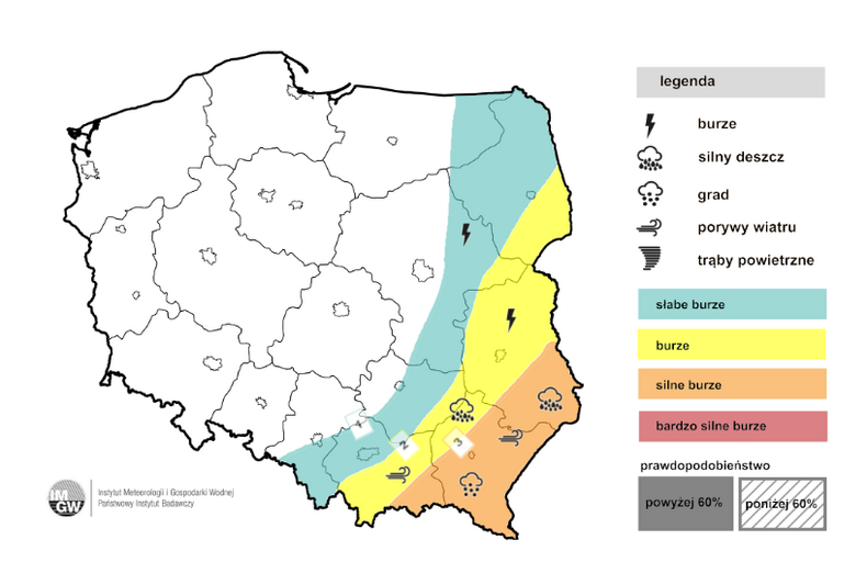 Burze przejdą dziś przez wschodnią i południowo-wschodnią Polskę