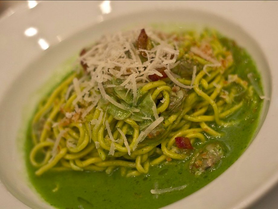 These days, you're more likely to find dishes like this house-made spaghetti with sea urchin and bottarga.