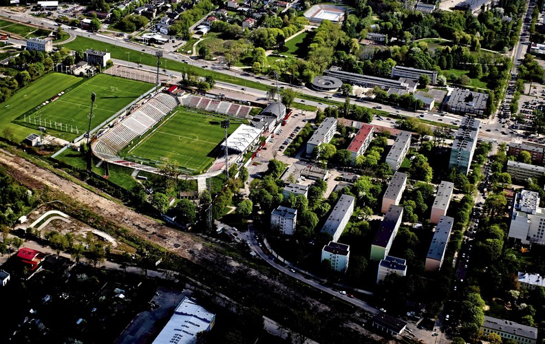 Widok na stadion piłkarski Widzewa Łódź