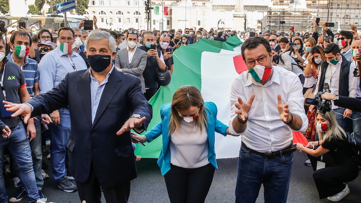 Antonio Tajani, Giorgia Meloni oraz Matteo Salvini