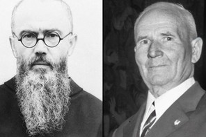 Ojciec Maksymilian Maria Kolbe i Franciszek Gajowniczek, którego zakonnik ocalił od śmierci