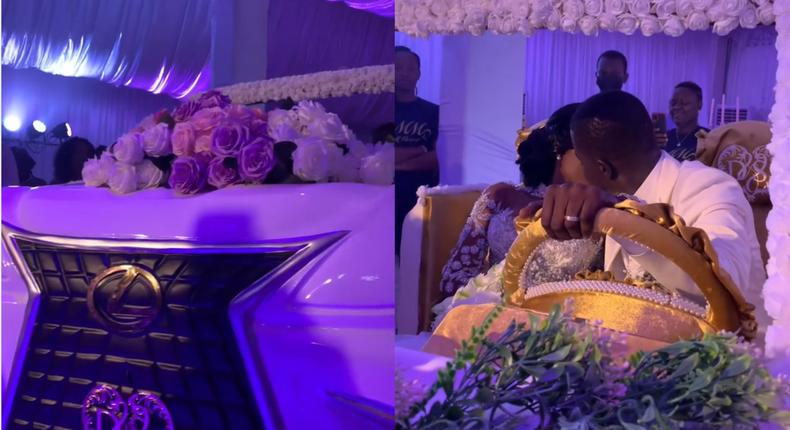 Ghanaian groom & bride kiss while driving V8 car-themed cake (video)