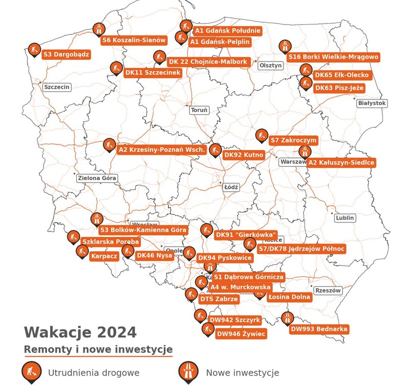 Mapa utrudnień, z którymi trzeba się liczyć w drodze na długi weekend sierpniowy