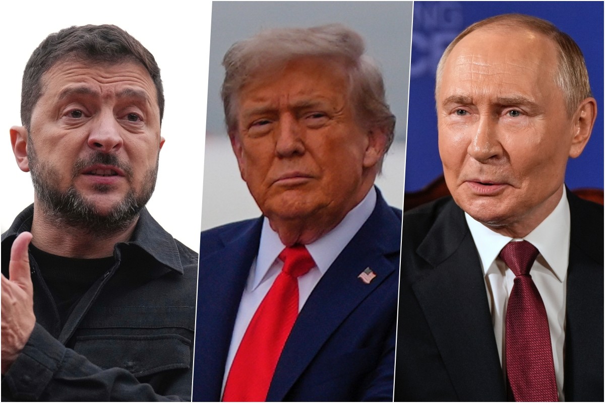 Prezidenti Volodymyr Zelenskyj (Ukrajina), Donald Trump (USA) a Vladimir Putin (Rusko).