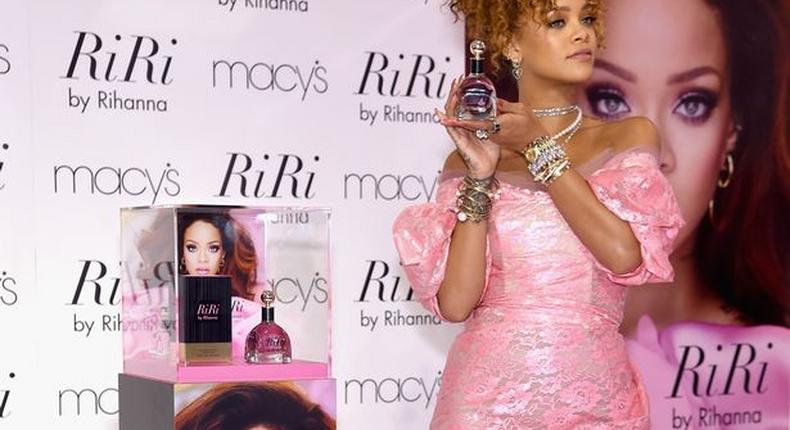 Bad girl RiRi, steps out in pink retro look for the launch of her new perfume line, RiRi by Rihanna, at Macy's, New York