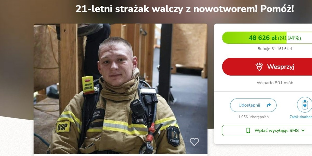 Młody strażak z Daszewic walczy z nowotworem jądra.