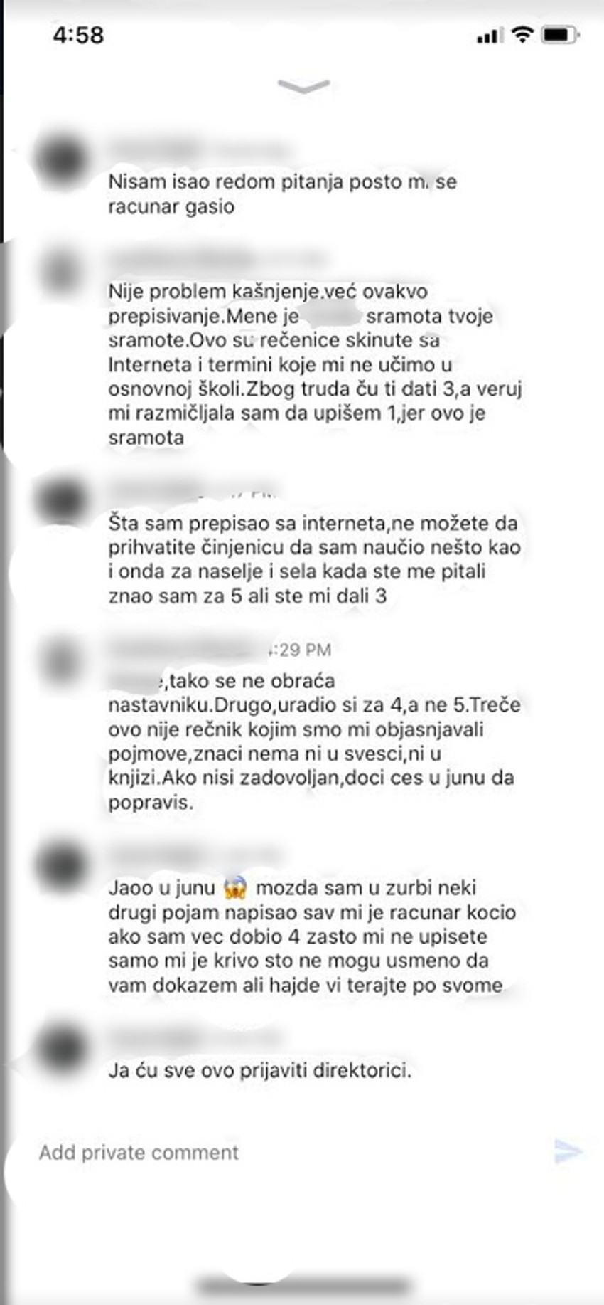 Prepiska između učenika i nastavnice
