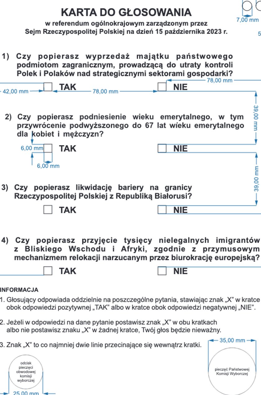 Oto wzór karty do głosowania w referendum