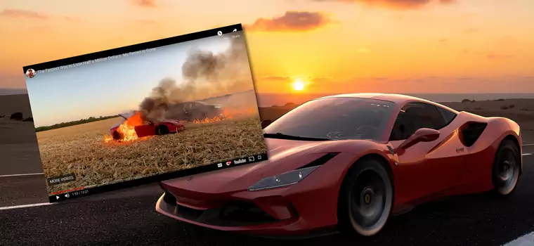 Youtuber spalił Ferrari F8 Tributo na środku pola kukurydzy. Obejrzeliśmy wideo, żebyście nie musieli