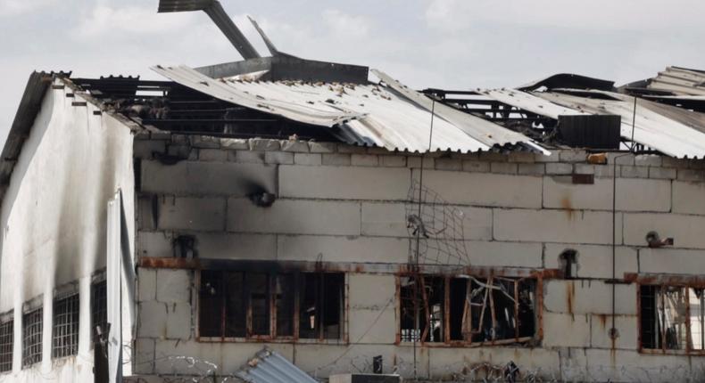 In this photo taken from video a view of a destroyed barrack at a prison in Olenivka, in an area controlled by Russian-backed separatist forces, eastern Ukraine, Friday, July 29, 2022.