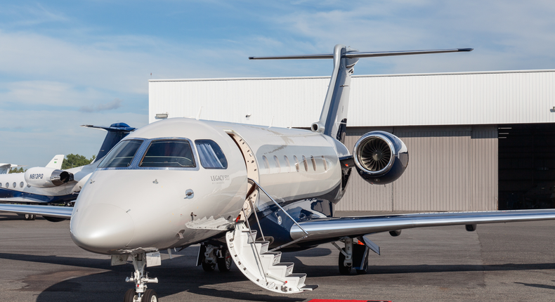 1. Embraer Legacy 500: Unlike, the other jets on this list, the Embraer Legacy 500 is a midsize plane designed to operate shorter routes. At just $20 million, it's also the most affordable of the eight planes.