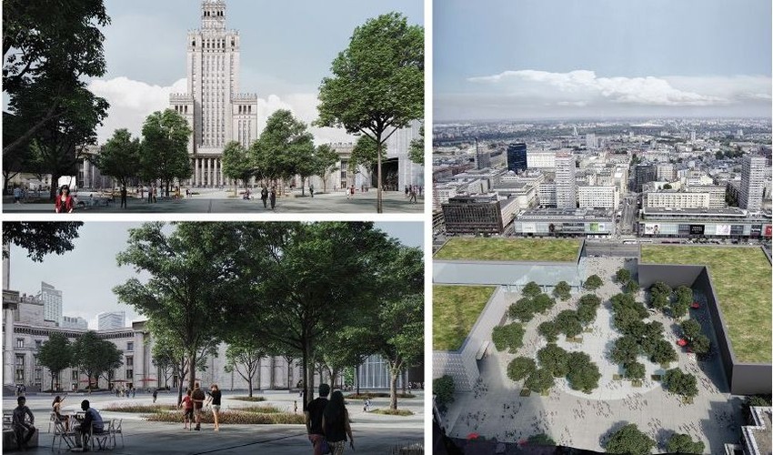 Projekt zakłada całościowe ukształtowanie placu – bez wydzielania części górnej i dolnej. W centralnej części projektowanego placu jest owalne zagłębienie, które może stać się tymczasową sceną, a na co dzień miejscem skupiającym różnorodnych użytkowników. Posadzkę placu niemal w całości zaprojektowano na wysokości tej samej, co w tej części placu. Miejsce różnicy wysokości zostało zlokalizowane na styku placu z ulicą Marszałkowską. Autorzy zaprojektowali tam szerokie schody.
<br>
W przestrzeni placu zostały nieregularnie rozmieszczone drzewa powiązane z siedziskami. Projekt przewiduje wymianę posadzki na nową, wykonaną z betonu i nawiązującą częściowo do układu obecnej posadzki liniami podziałów. W projekcie nie przewidziano zachowania dawnej trybuny honorowej ani kandelabrów.