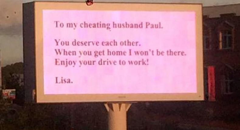 Epic break up for cheating husband