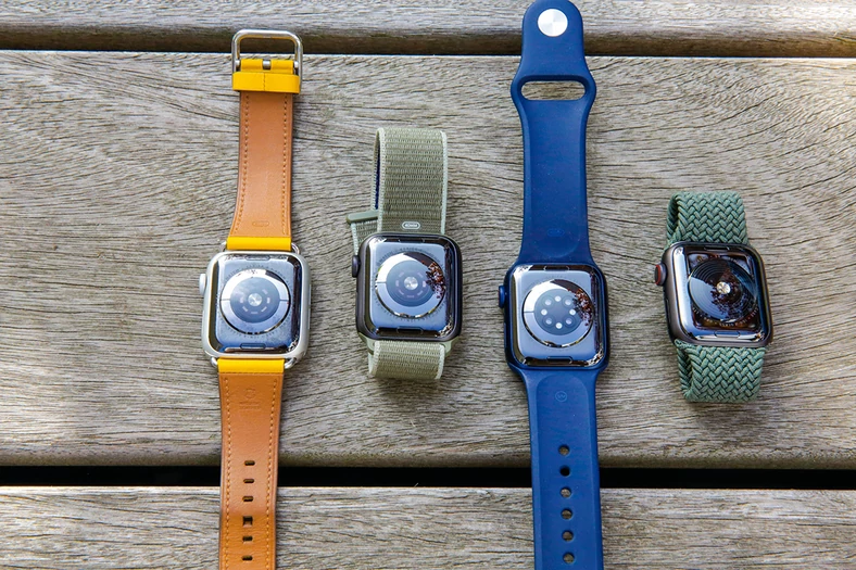 Od lewej: Apple Watch 4 i 5 mają EKG, Apple Watch 6­ ma dodatkowo czujnik podczerwieni. SE mierzy tylko częstotliwość pracy serca
