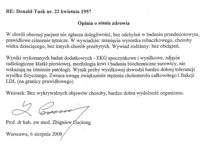 Kancelaria premiera opublikowała rano raport o zdrowiu premiera