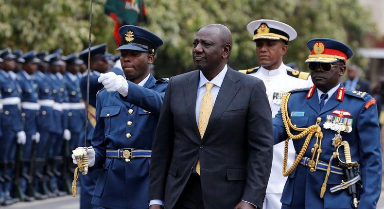President William Ruto arrives to inspect a guard of honour mounted by KDF in Parliament on September 29, 2022
