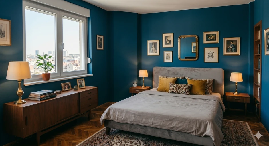 plavi zidovi u spavaćoj sobi
