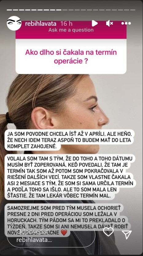 Rebeka podstúpila plastiku, na ktorú sa odhodlávala desať rokov. 