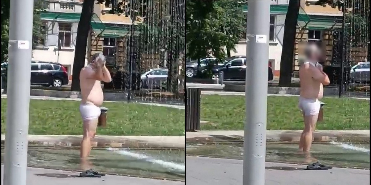 Mężczyzna kąpał się w fontannie w centrum Gorzowa. Użył nawet żelu pod prysznic.