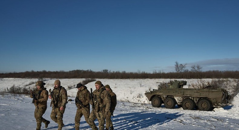 Soldiers at the training ground calibrate their machine guns after going into combat on January 9, 2024, in Lyman district, Ukraine.Kostiantyn Liberov/Libkos/Getty Images