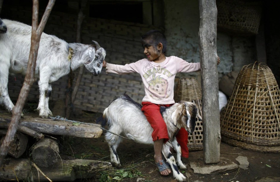 Devojčica krupnih očiju uživa u igri sa krznenim drugarima