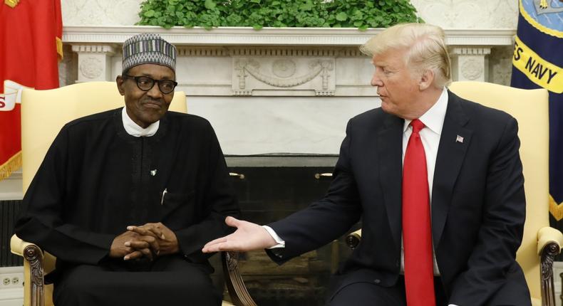 U.S. President Donald Trump with President Muhammadu Buhari in the White House on April 30, 2018. (Kevin Lamarque/Reuters)