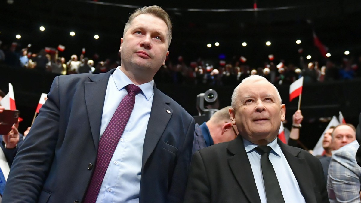 Przemysław Czarnek i prezes Jarosław Kaczyński podczas spotkania z sympatykami PiS w Lublinie